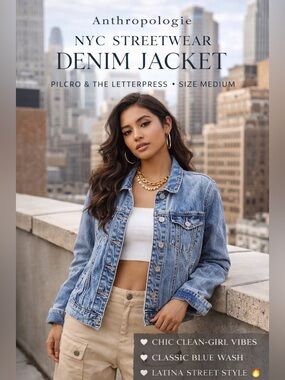 Pilcro and the Letterpress Anthropologie Denim Jacket Medium Classic Blue Wash